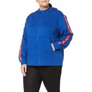 Nike Plus Womens Plus Size 1X Full Zip Hoodie Logo Tape Sweatshirt Fleece‎ Blue